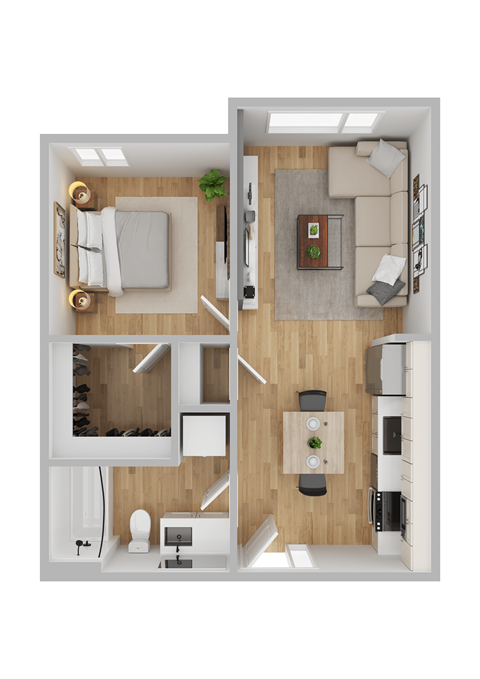 Floor plan for 1 bed, 1 bath, 575 sqft